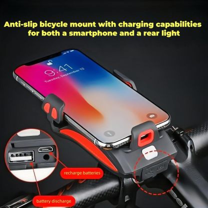 5-in-1 Solar Bike Light with Phone Holder – 4000mAh Power Bank