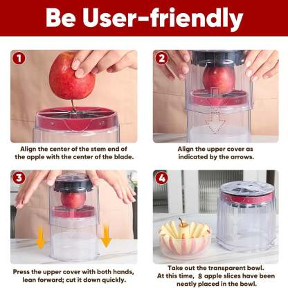 Jumbo Apple Slicer & Corer – 8-Blade Heavy Duty Stainless Steel Apple Cutter, Safely Divide Apples, Pears & More with Clear Catch Bowl