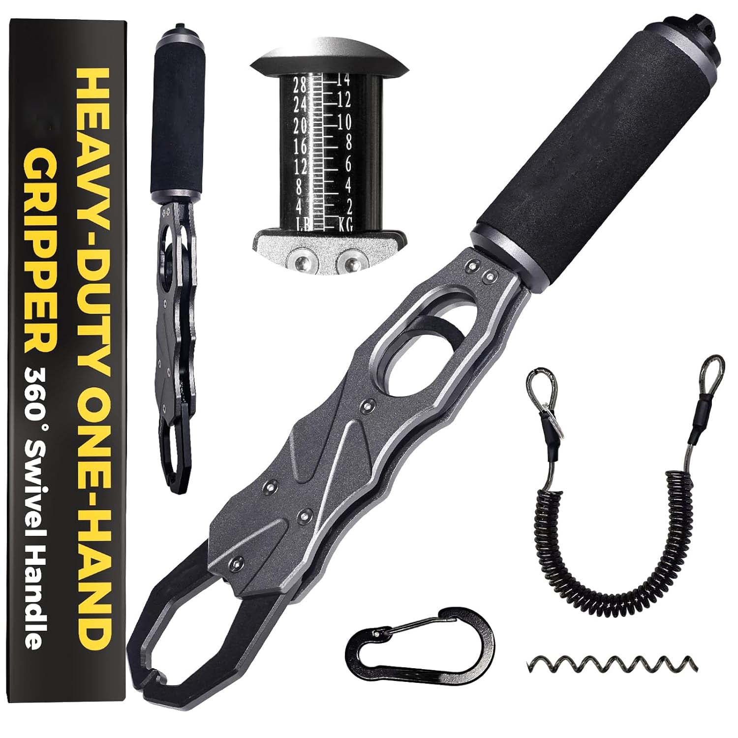 Two-in-one fish lip clip, single-finger operation aluminum alloy fish clip with scale.