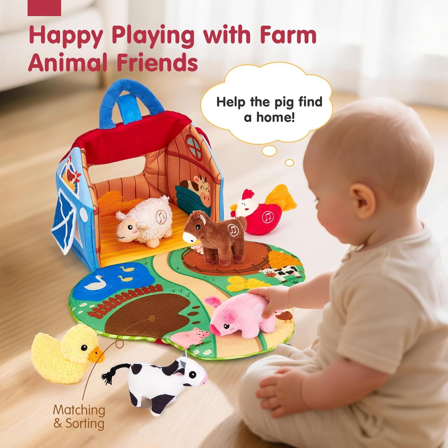 Baby Surprise Barn Toy – Plush Farm Animals with Real Sounds