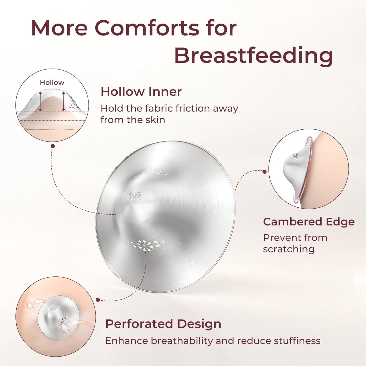 999 Silver Nursing Cups with Perforated Breathable Design