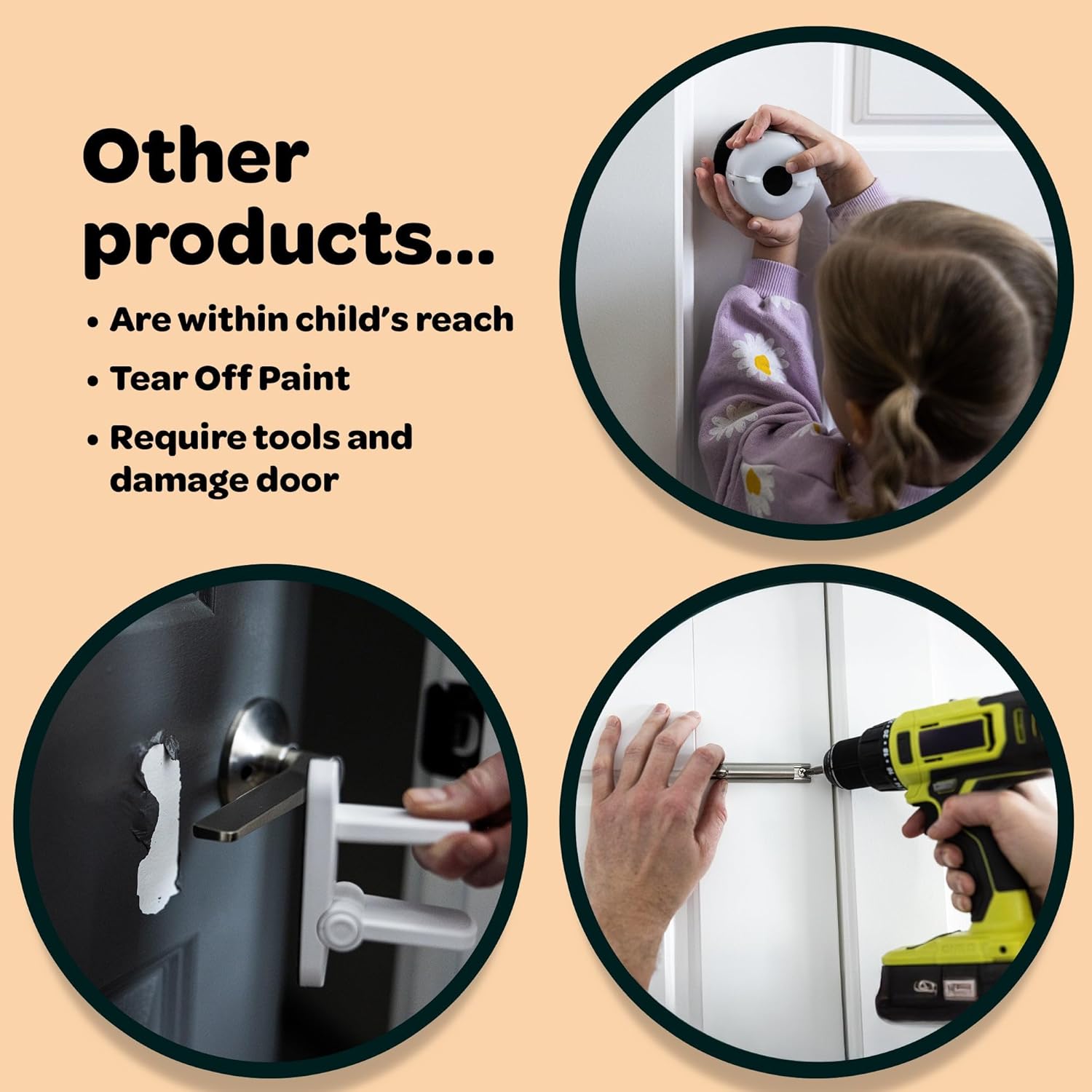 A latch-type door lock that children cannot reach or pry open