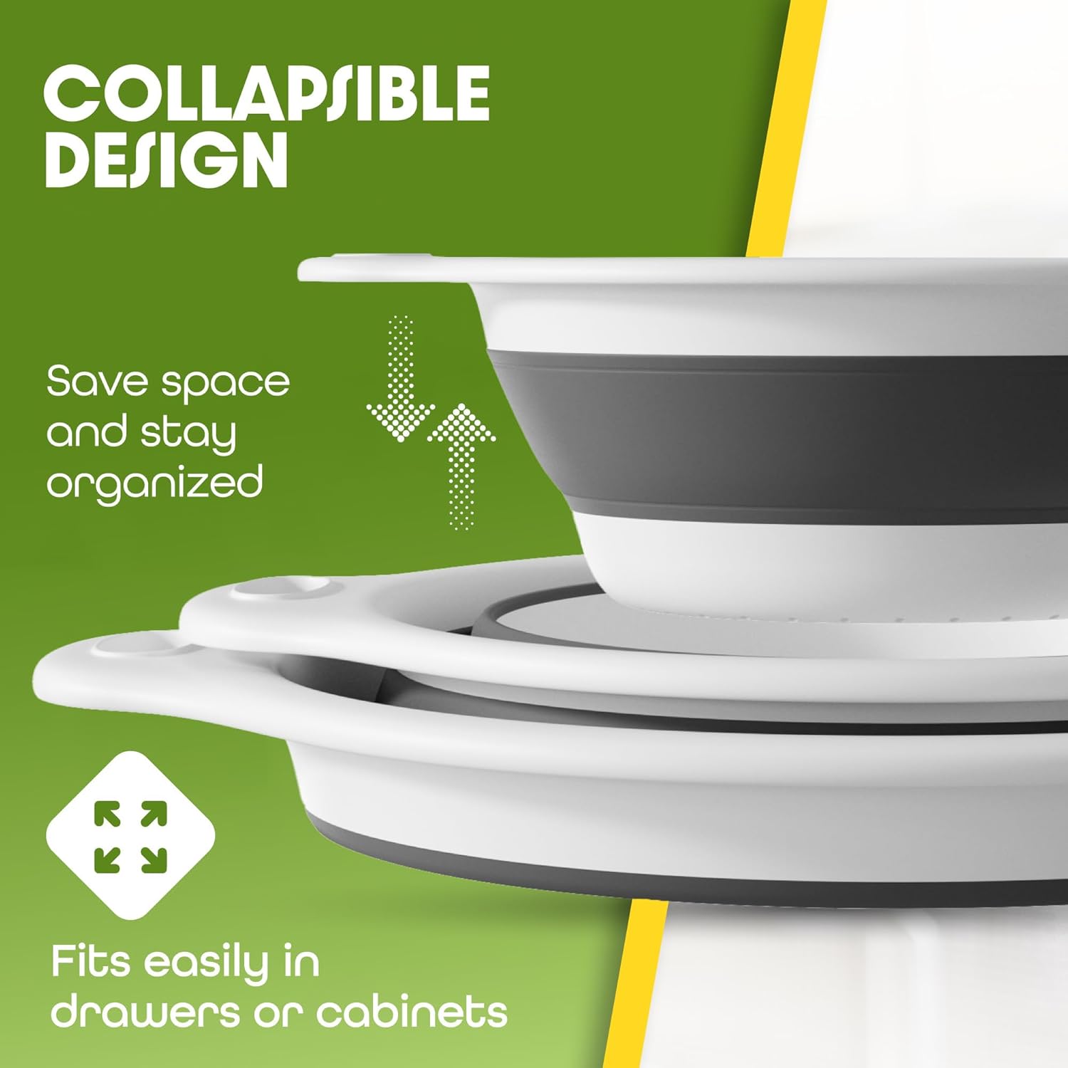 Collapsible Colanders  – Food Strainers with Over-Sink Water Draining Base for Pasta