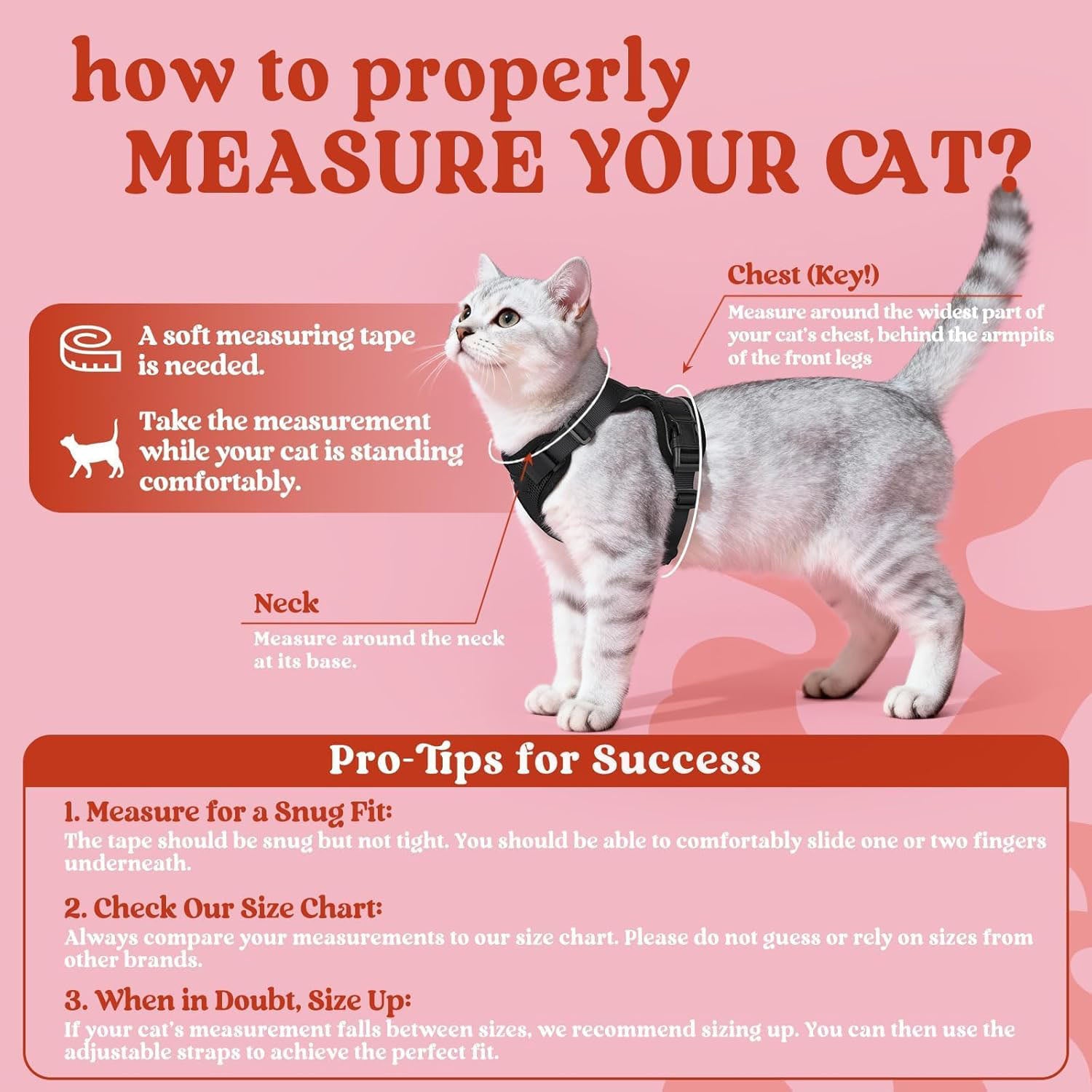 Cat Harness Vest – Escape-Proof, Soft Adjustable, Breathable with Reflective Stripe