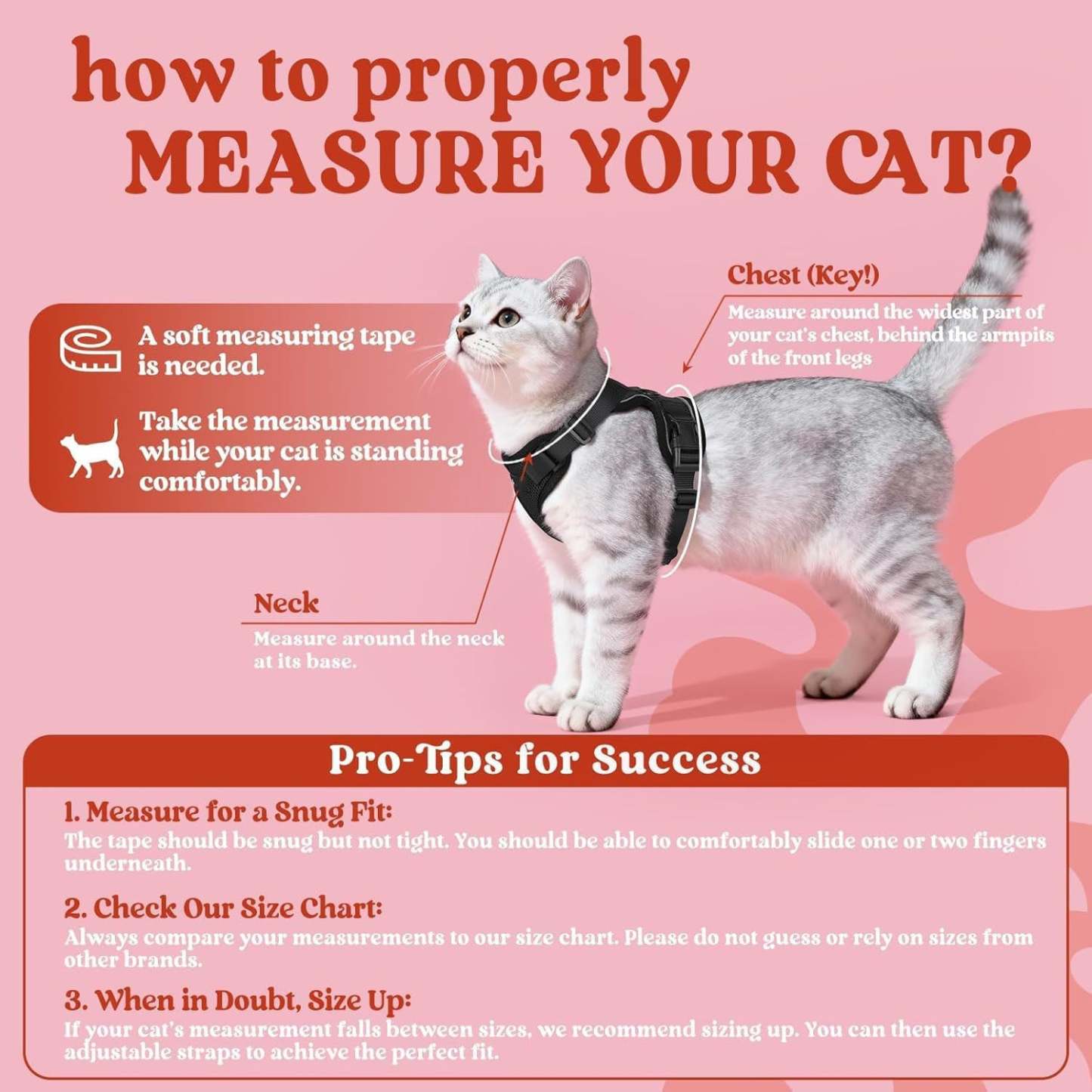 Cat Harness Vest – Escape-Proof, Soft Adjustable, Breathable with Reflective Stripe
