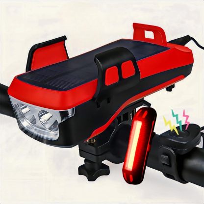 5-in-1 Solar Bike Light with Phone Holder – 4000mAh Power Bank