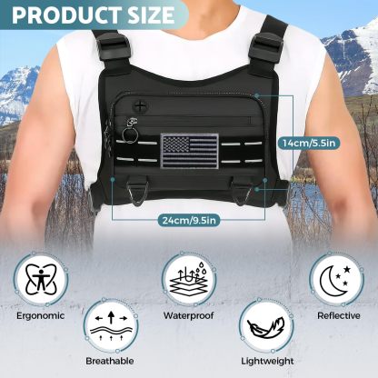 Men's Waterproof Sports Chest Bag with Adjustable Straps, Reflective Design, for Running