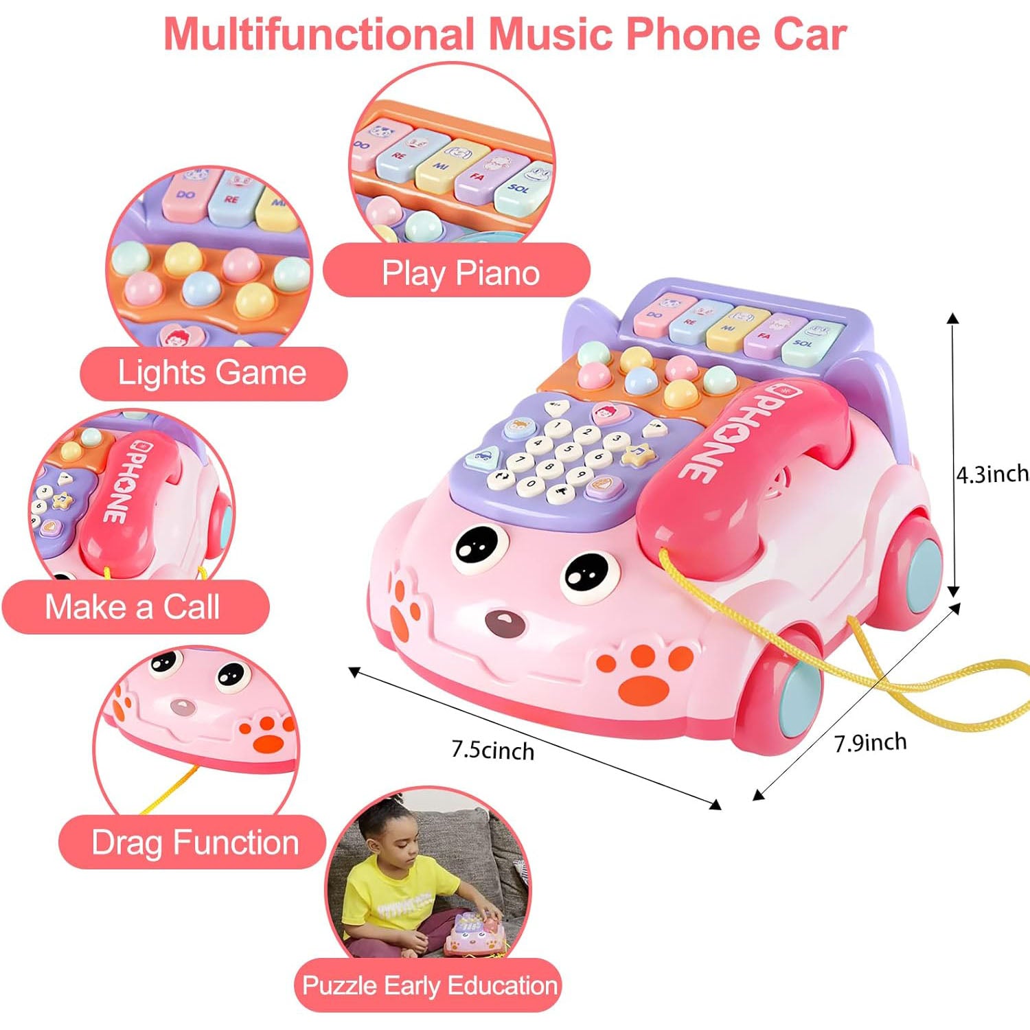 Baby Toy Phone with Music, Lights, and Interactive Features