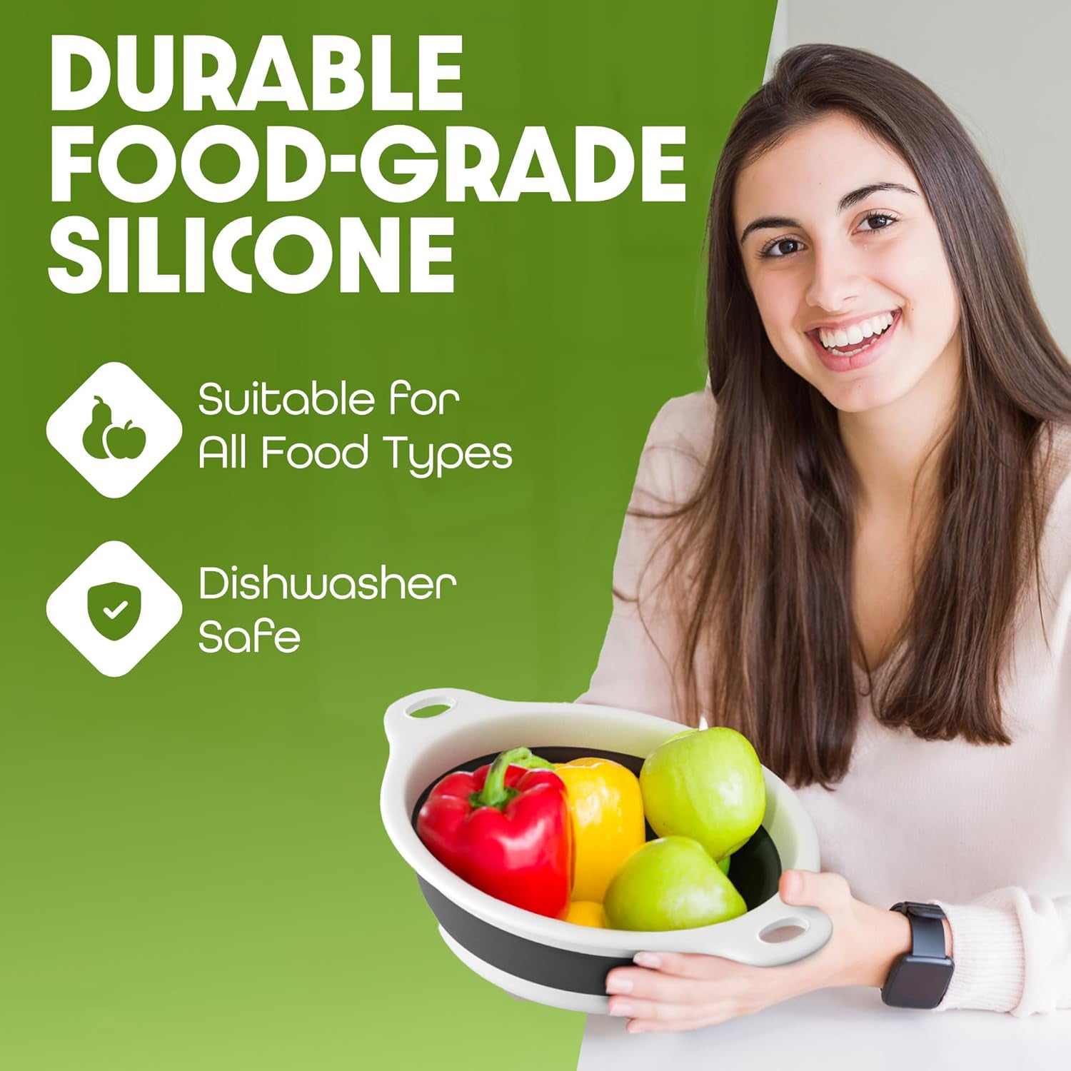 Collapsible Colanders  – Food Strainers with Over-Sink Water Draining Base for Pasta