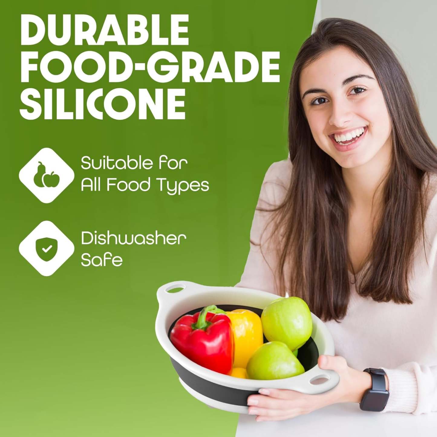 Collapsible Colanders  – Food Strainers with Over-Sink Water Draining Base for Pasta