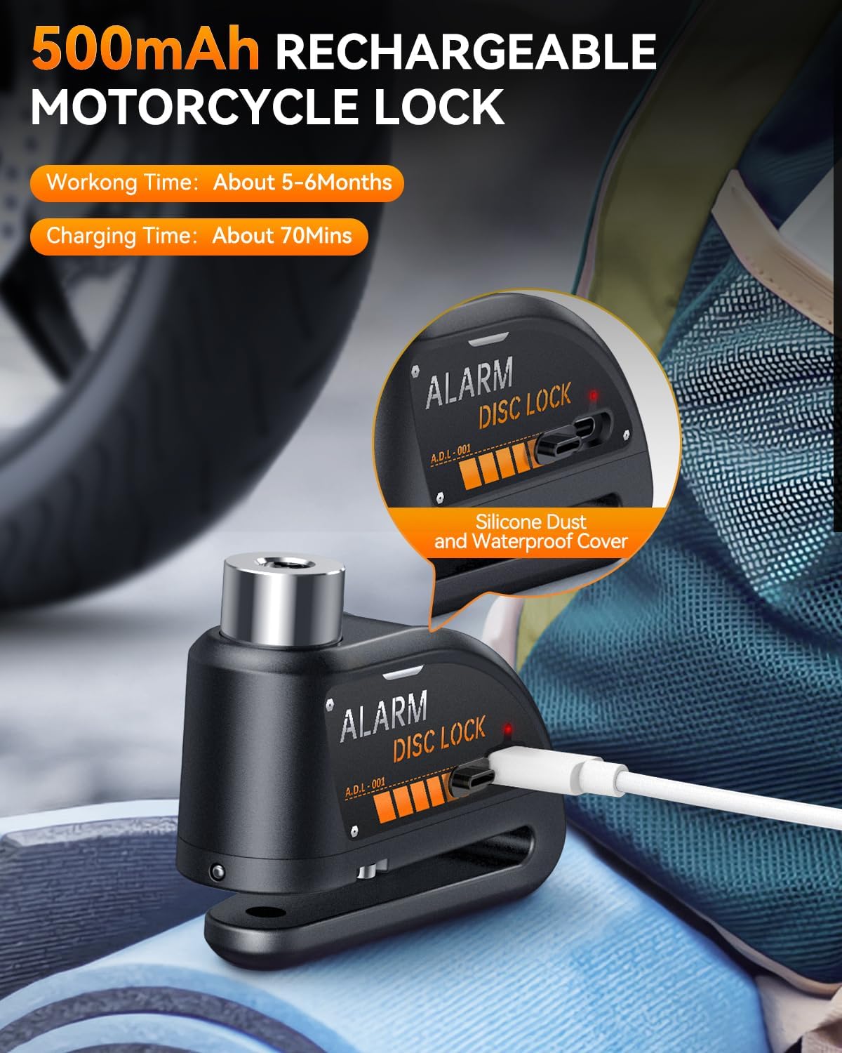 Motorcycle Disc Lock with 120dB Alarm