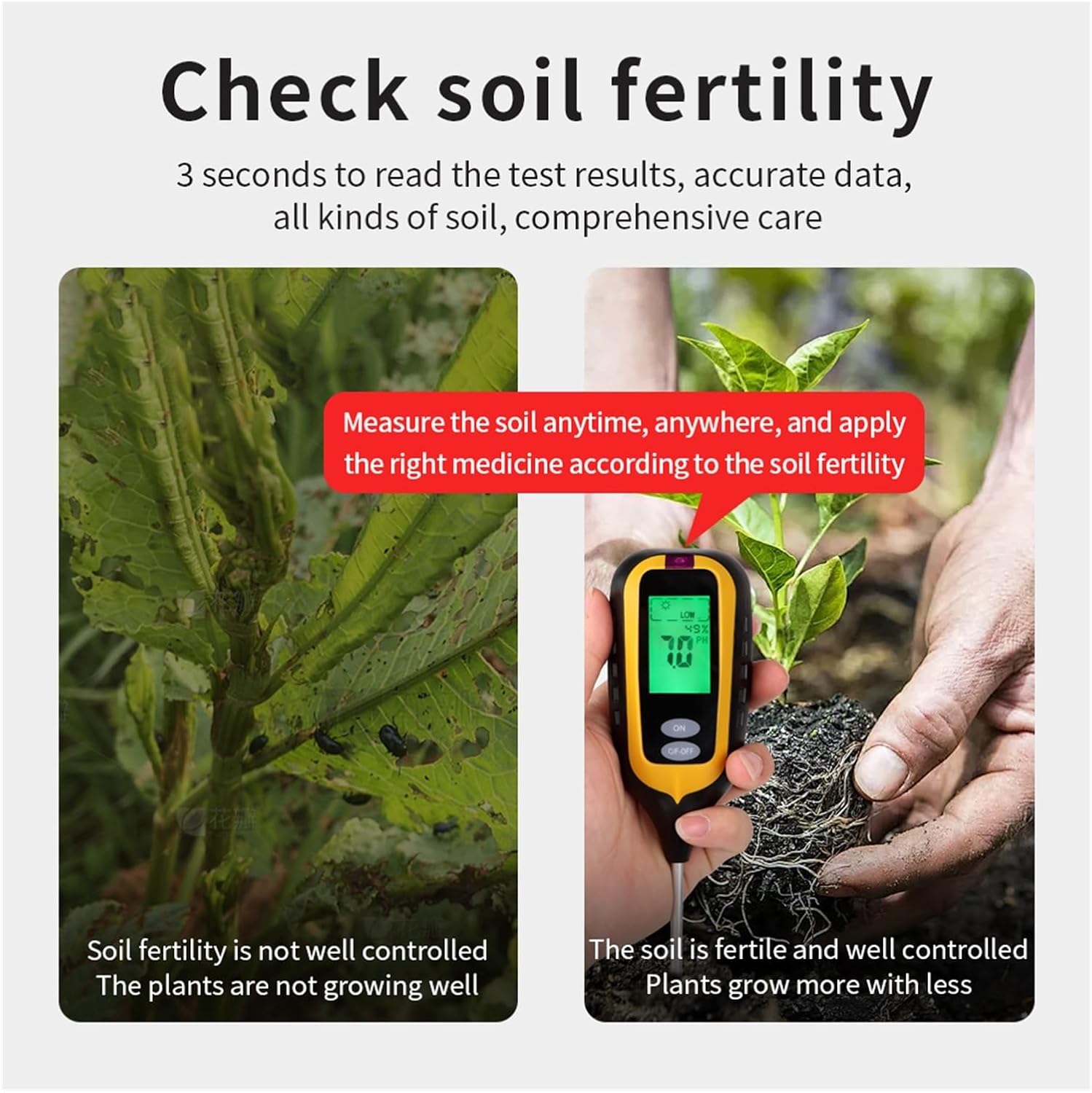 Soil nutrient tester, 6-in-1 soil pH meter