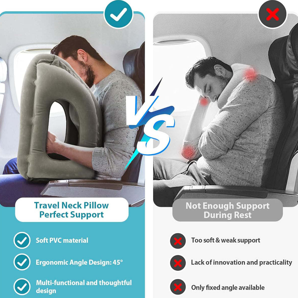 Travel Pillow – Airplane Neck Pillow Comfortably Supports Head and Chin for Airplanes, Trains