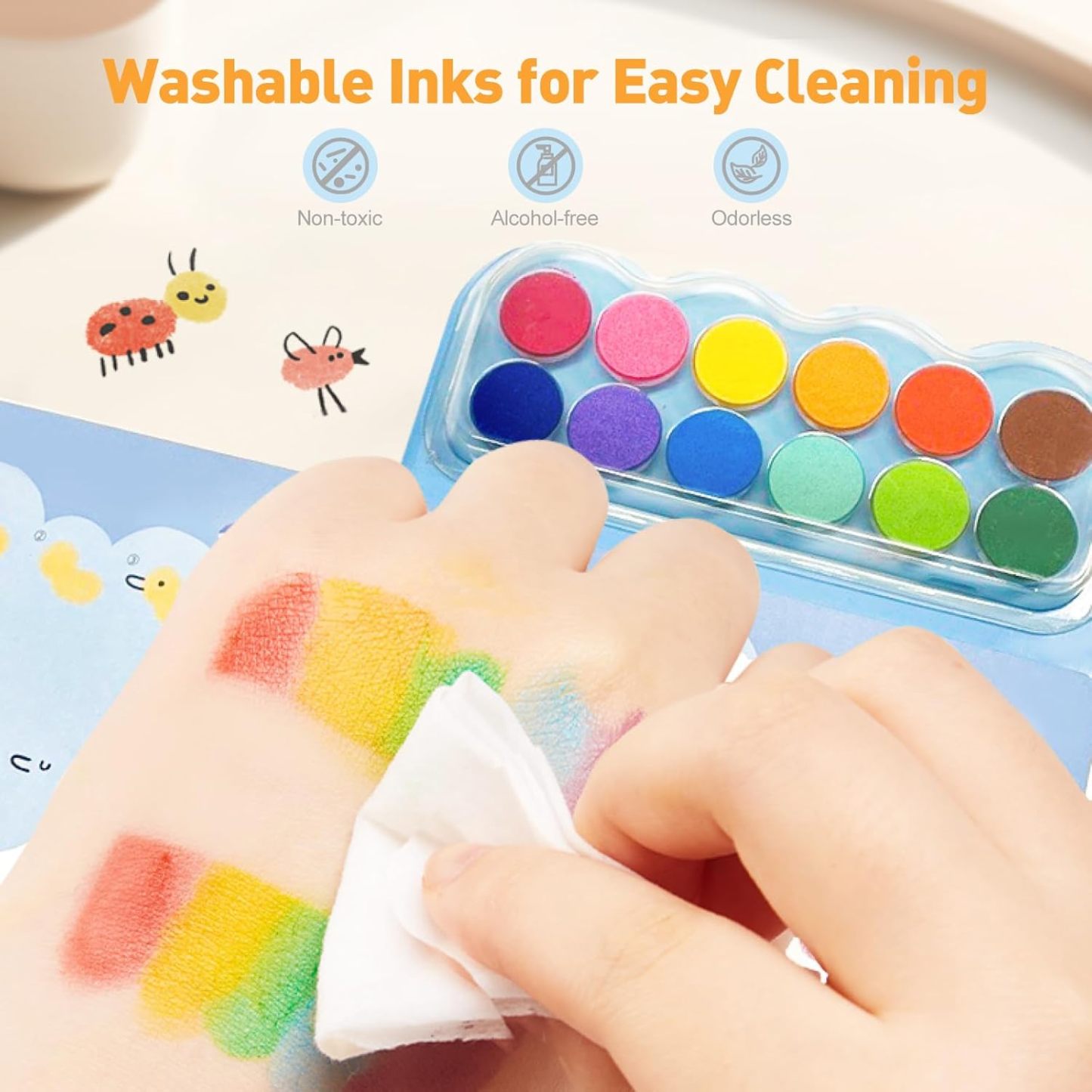 Children's Finger Painting Coloring Book – 12-Color Ink Pad Finger Painting Activity Book