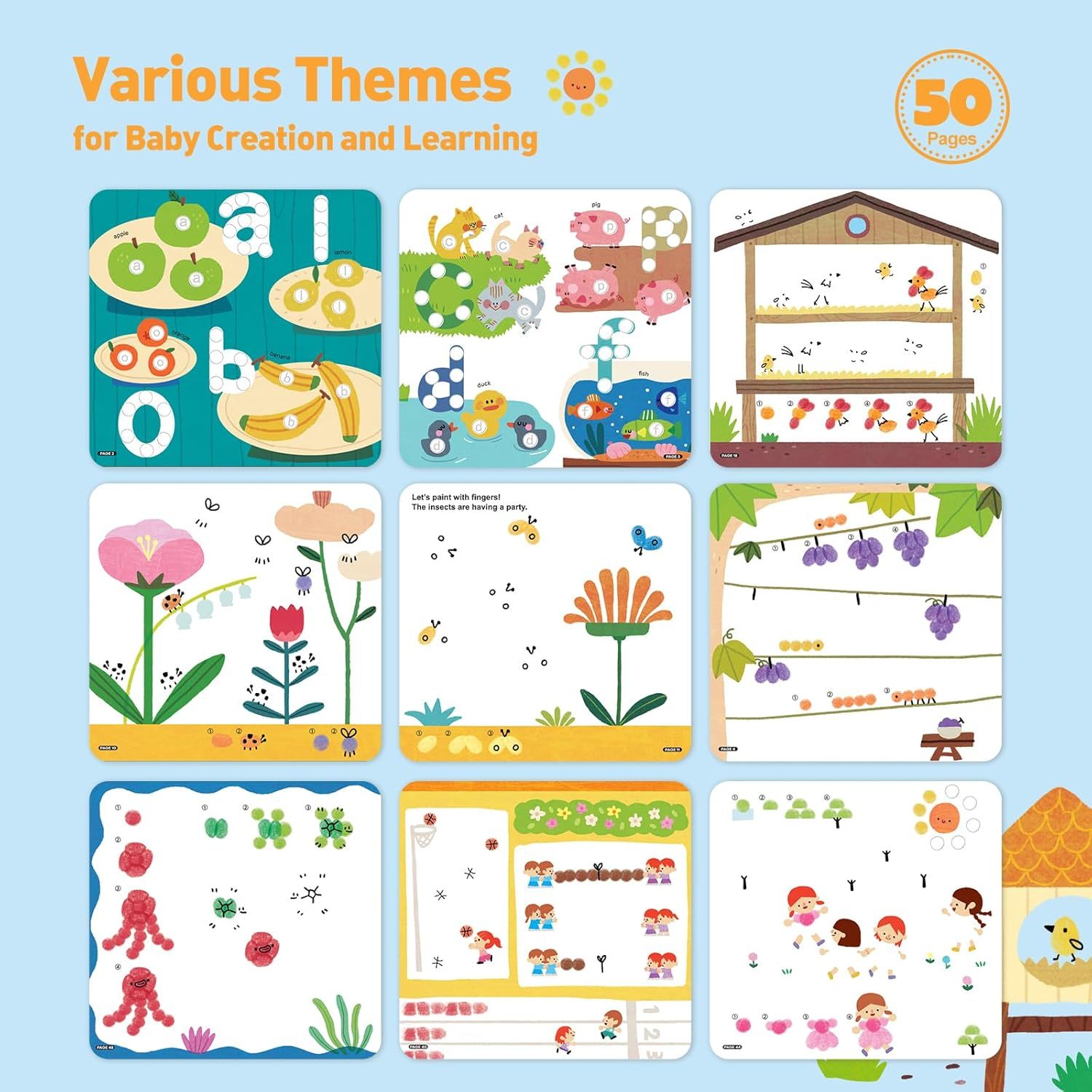 Children's Finger Painting Coloring Book – 12-Color Ink Pad Finger Painting Activity Book