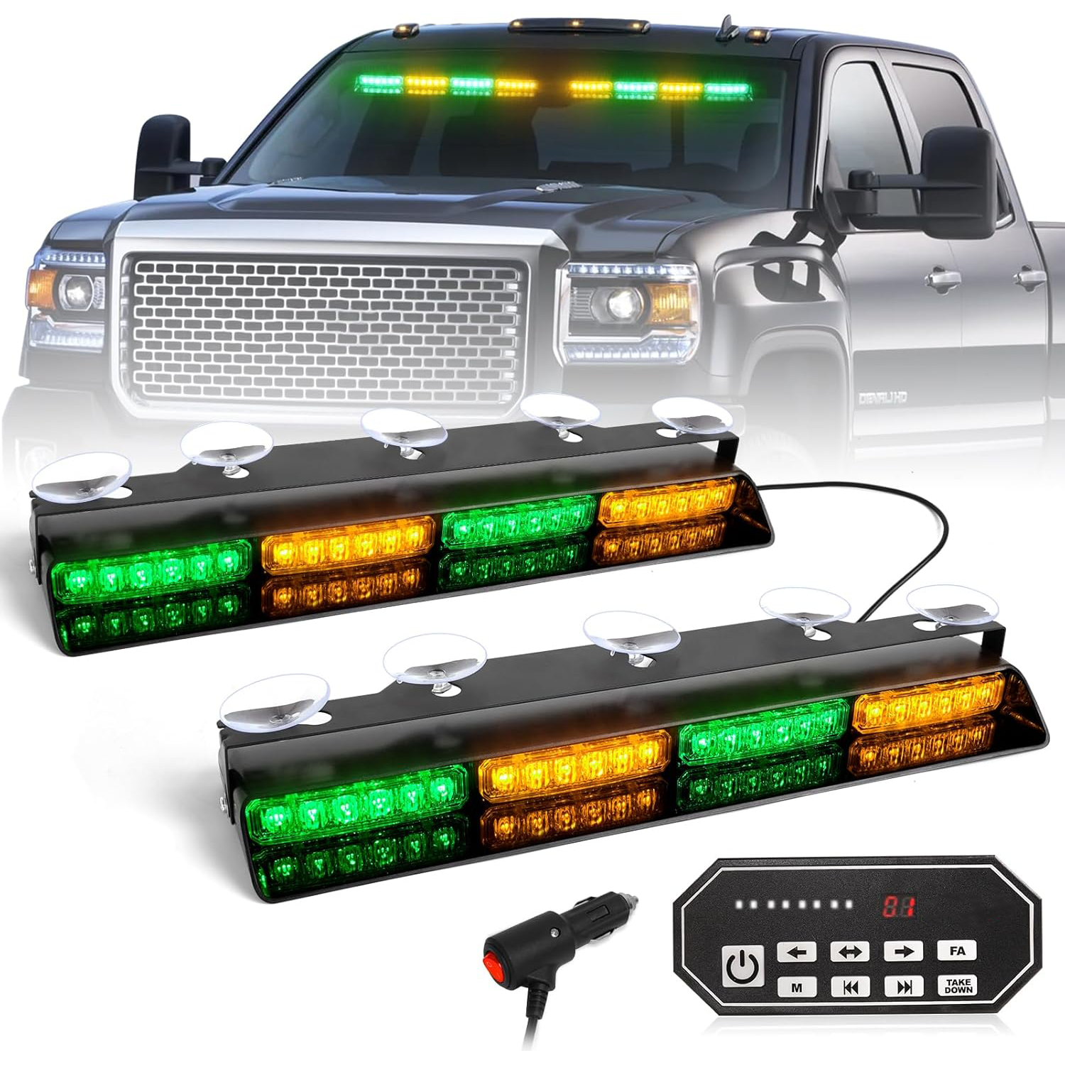 Emergency Strobe Light Bar Controller – 2 x 16.8-inch Amber Safety Light