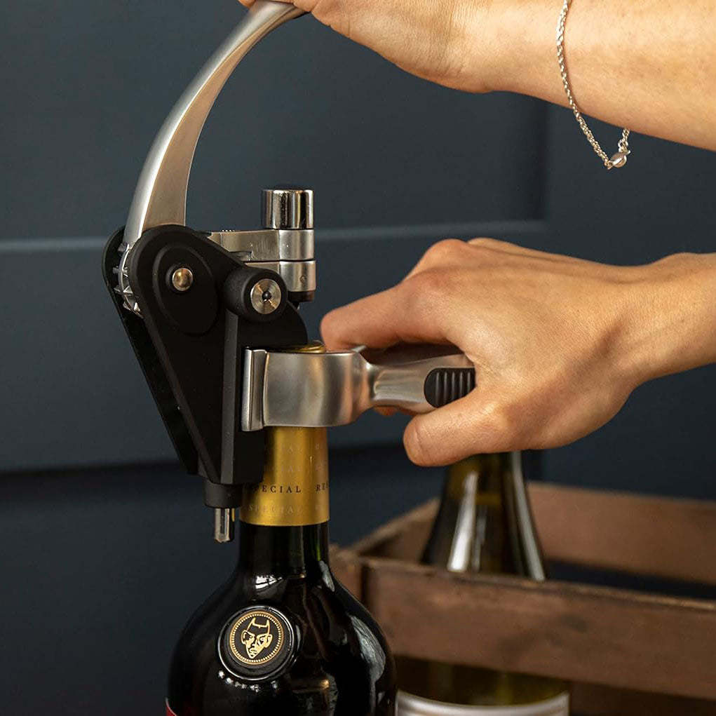 Lever Corkscrew Set – Includes Corkscrew, Stopper, Display Stand, Foil Cutter & Spare Worm