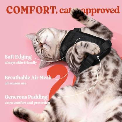 Cat Harness Vest – Escape-Proof, Soft Adjustable, Breathable with Reflective Stripe