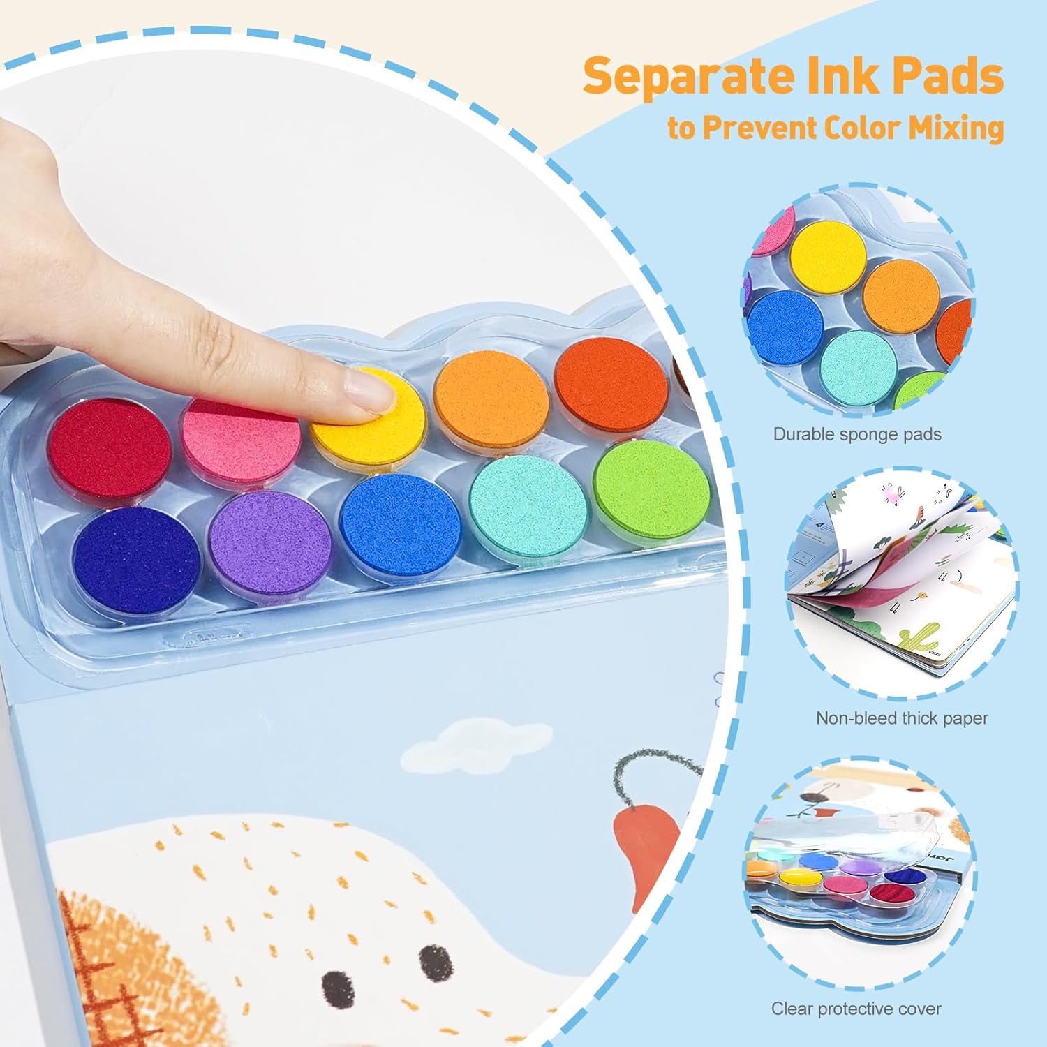Children's Finger Painting Coloring Book – 12-Color Ink Pad Finger Painting Activity Book