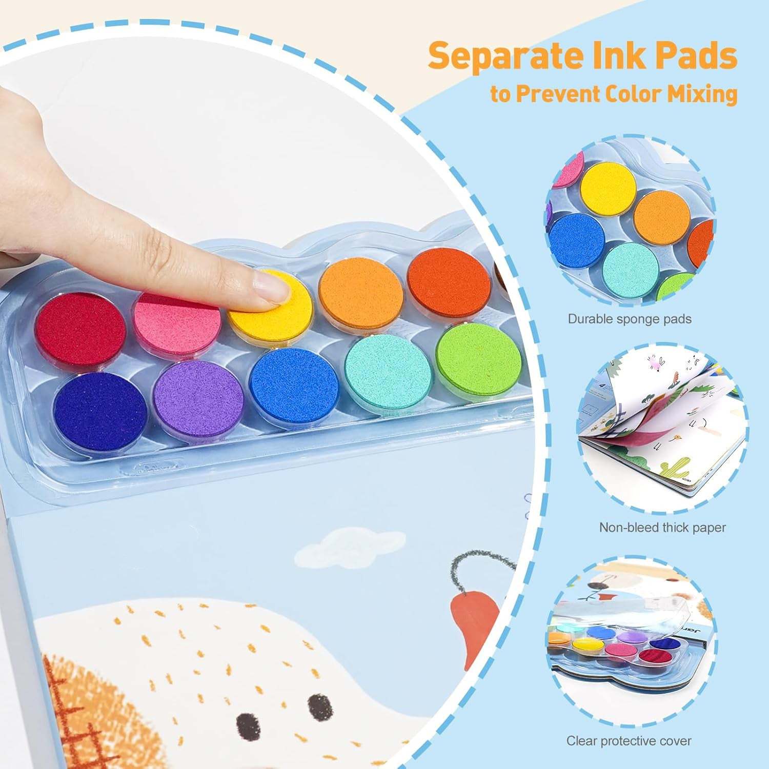 Children's Finger Painting Coloring Book – 12-Color Ink Pad Finger Painting Activity Book
