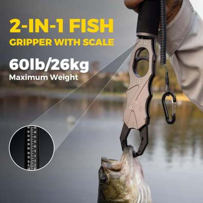 Two-in-one fish lip clip, single-finger operation aluminum alloy fish clip with scale.