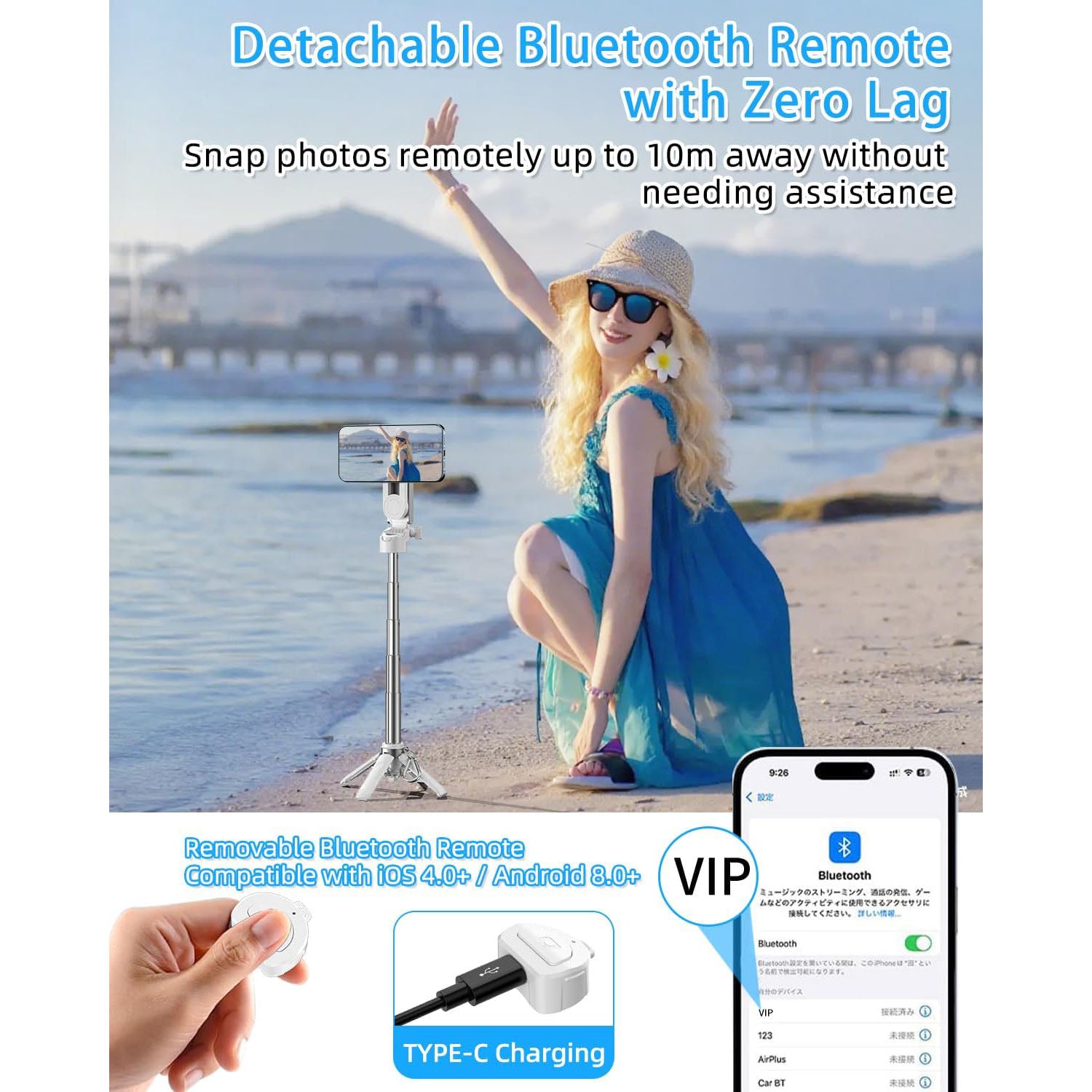 Magnetic 4-in-1 Multifunctional Selfie Stick Tripod – Mini Portable Phone Stand with Detachable Remote, Compatible with MagSafe