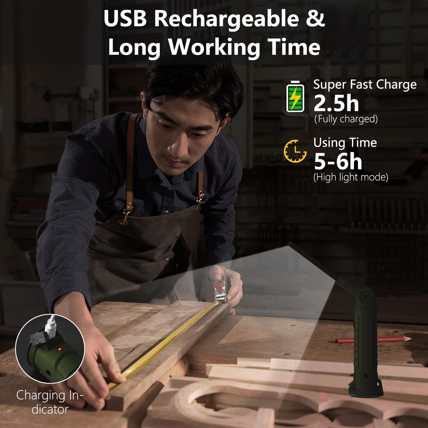 Portable Rechargeable Work Light with Magnetic Base & Hook