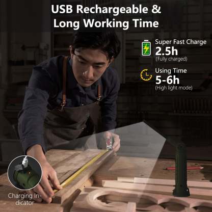 Portable Rechargeable Work Light with Magnetic Base & Hook