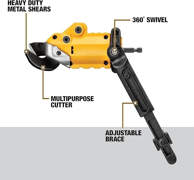Drill Powered Metal Shear Attachment for Sheet Cutting and 