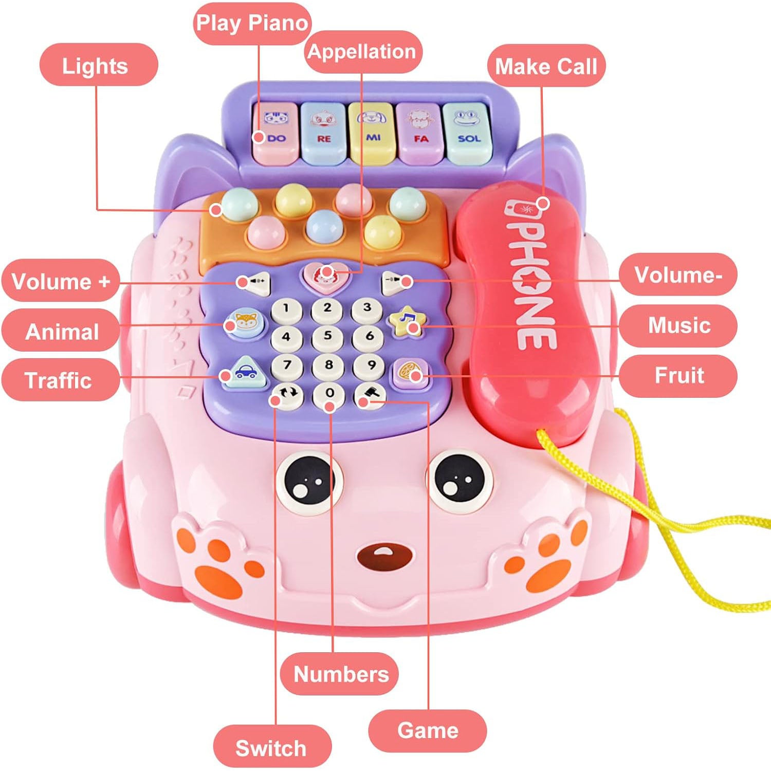 Baby Toy Phone with Music, Lights, and Interactive Features