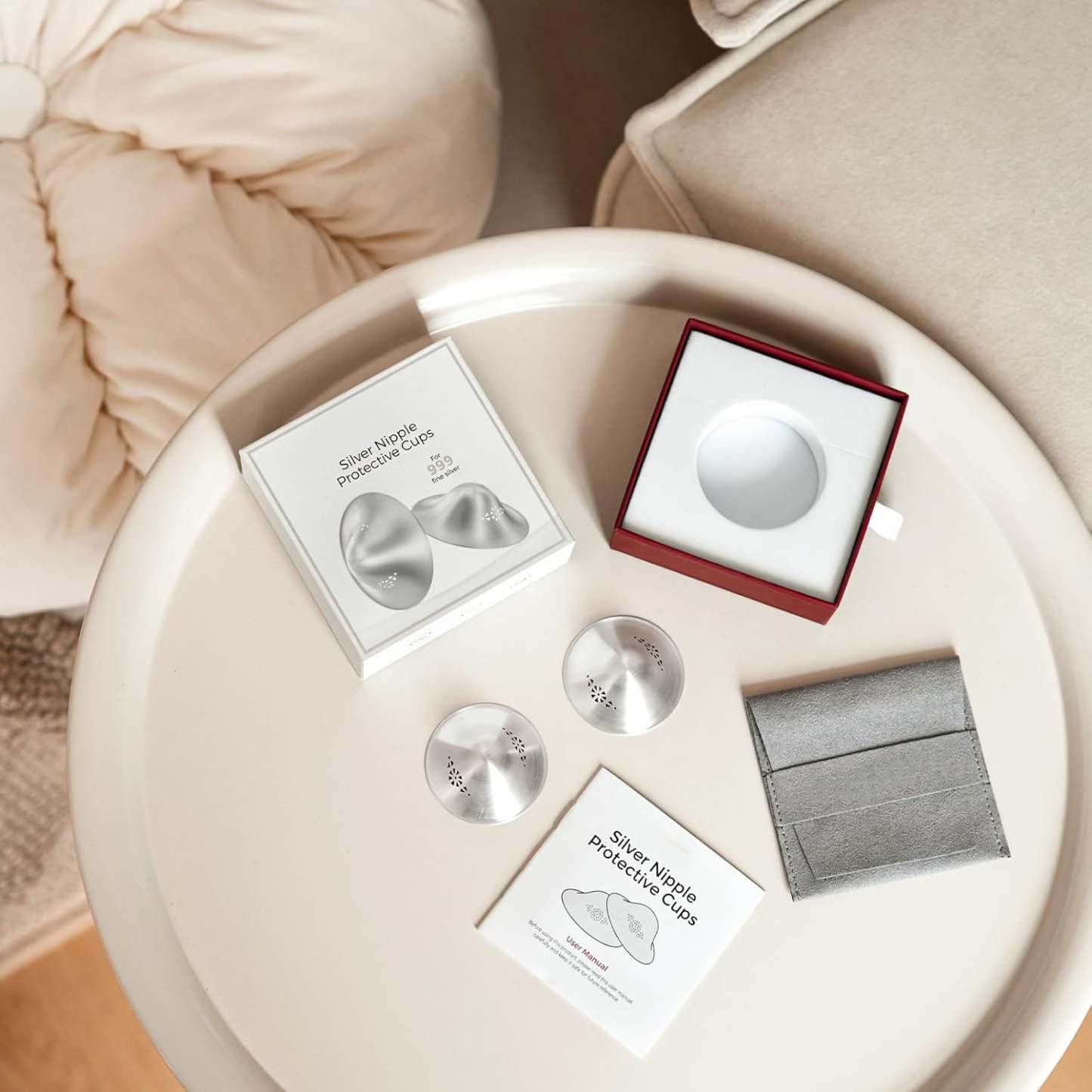 999 Silver Nursing Cups with Perforated Breathable Design