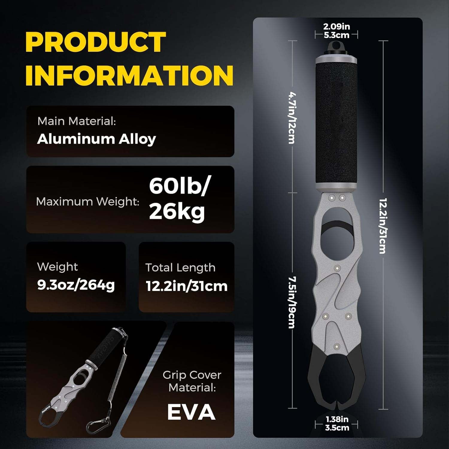 Two-in-one fish lip clip, single-finger operation aluminum alloy fish clip with scale.