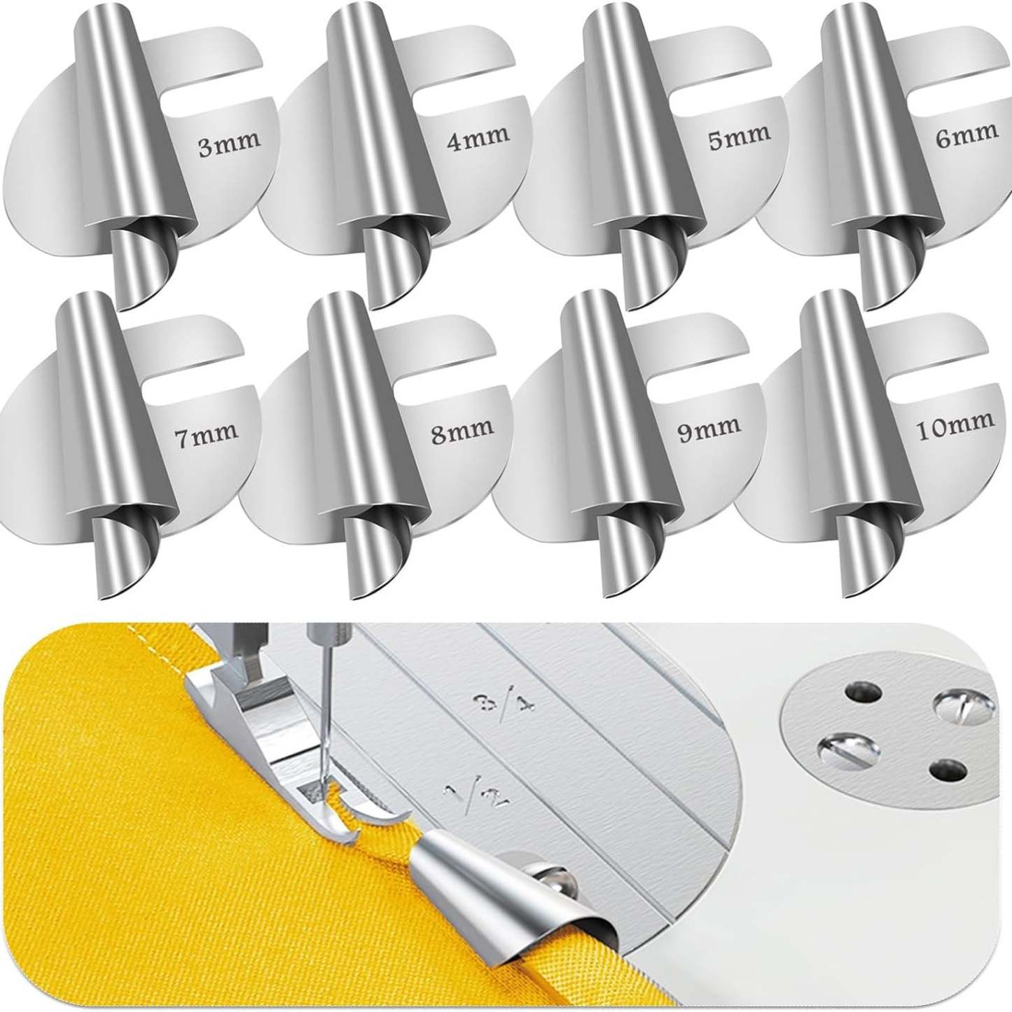 Sewing Machine Rolled Hem Foot – 8 Sizes, Wide Hemmer Presser Foot