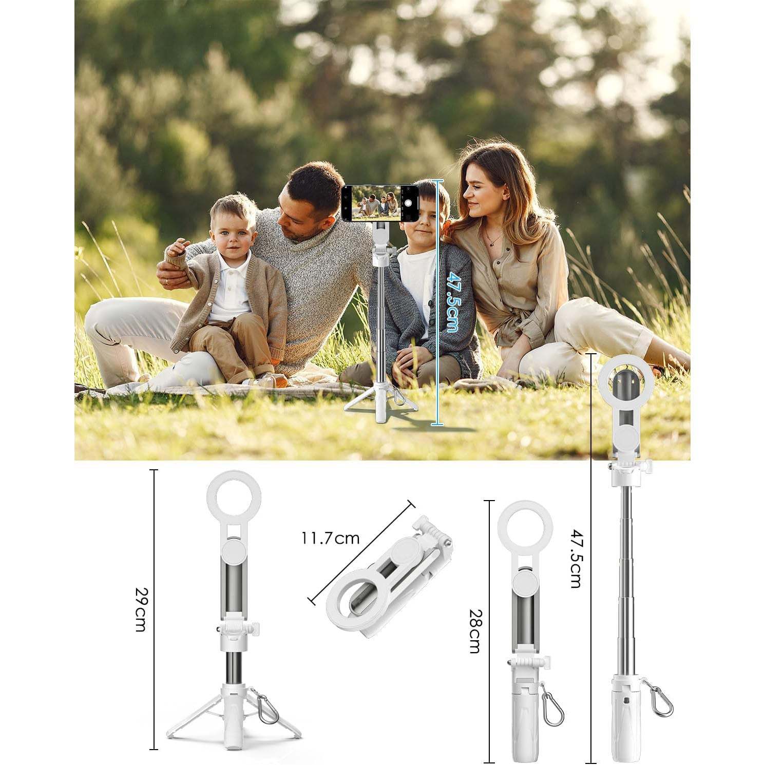 Magnetic 4-in-1 Multifunctional Selfie Stick Tripod – Mini Portable Phone Stand with Detachable Remote, Compatible with MagSafe