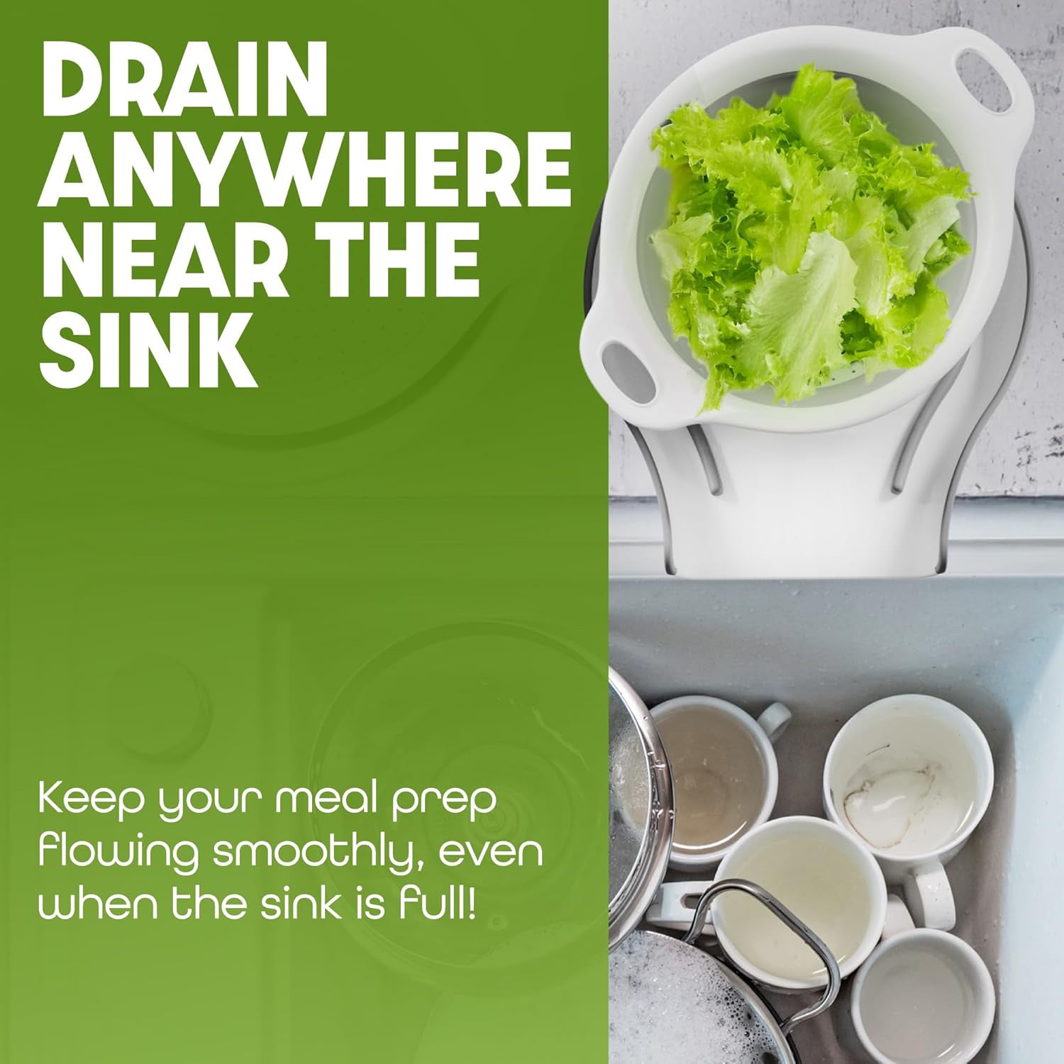 Collapsible Colanders  – Food Strainers with Over-Sink Water Draining Base for Pasta