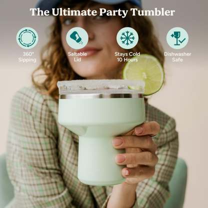 16oz Insulated Cocktail Cup with 360° Lid – Keeps Drinks Cold for 10 Hours, Perfect for Parties & Outdoor Fun