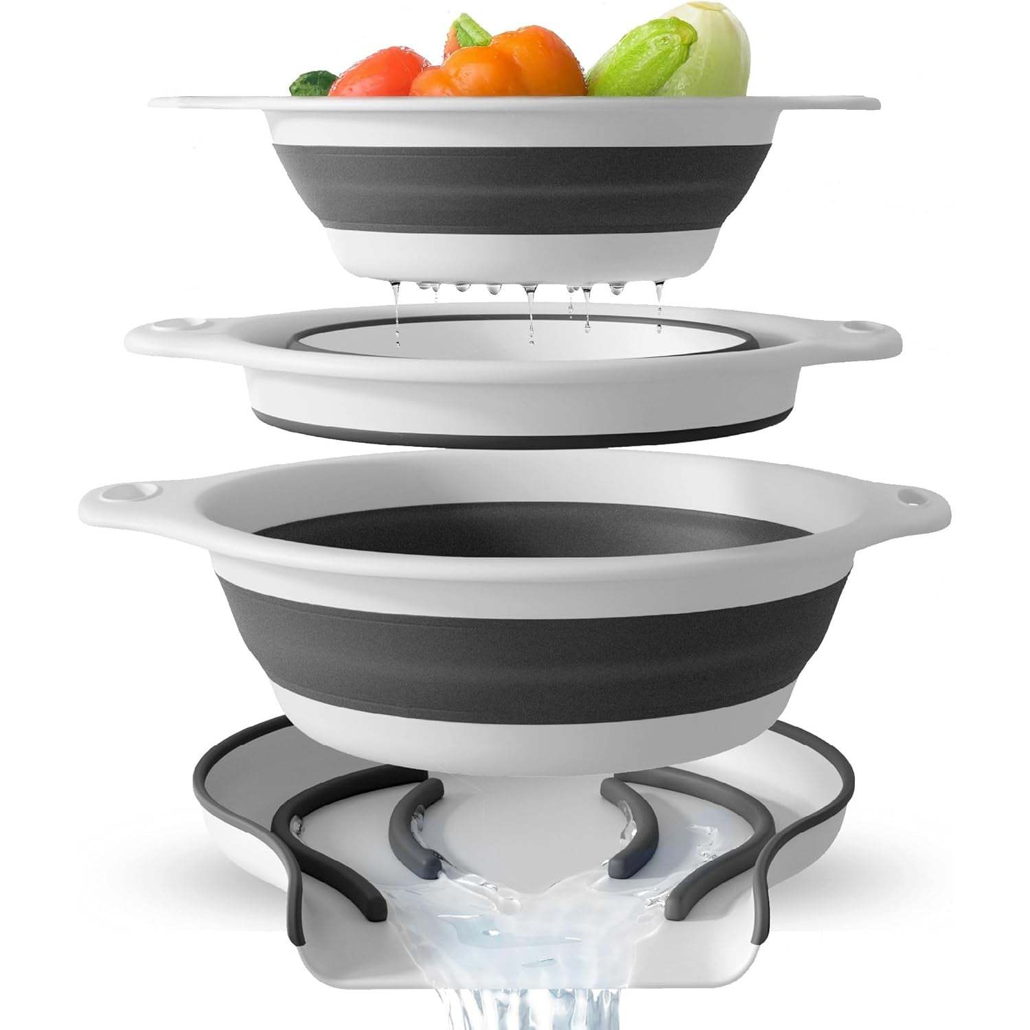 Collapsible Colanders – Food Strainers with Over-Sink Water Draining Base for Pasta