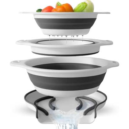 Collapsible Colanders  – Food Strainers with Over-Sink Water Draining Base for Pasta