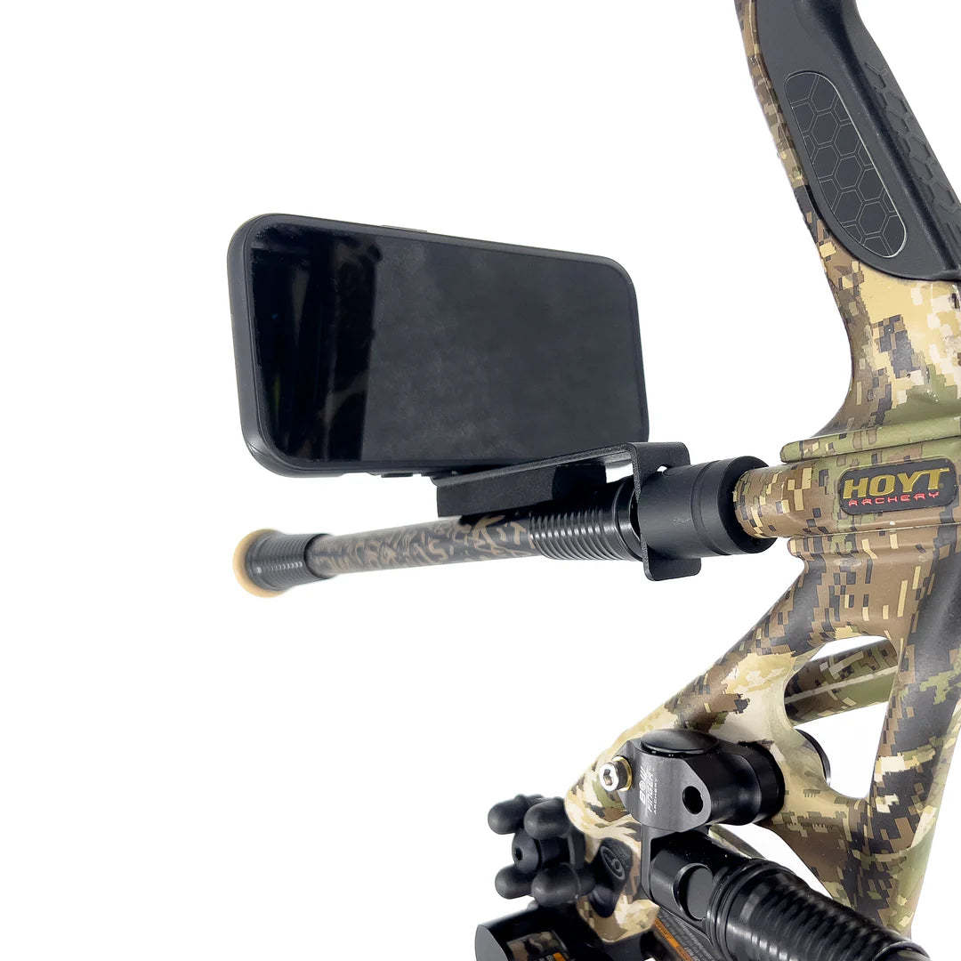 Universal magnetic smartphone holder for compound bows.