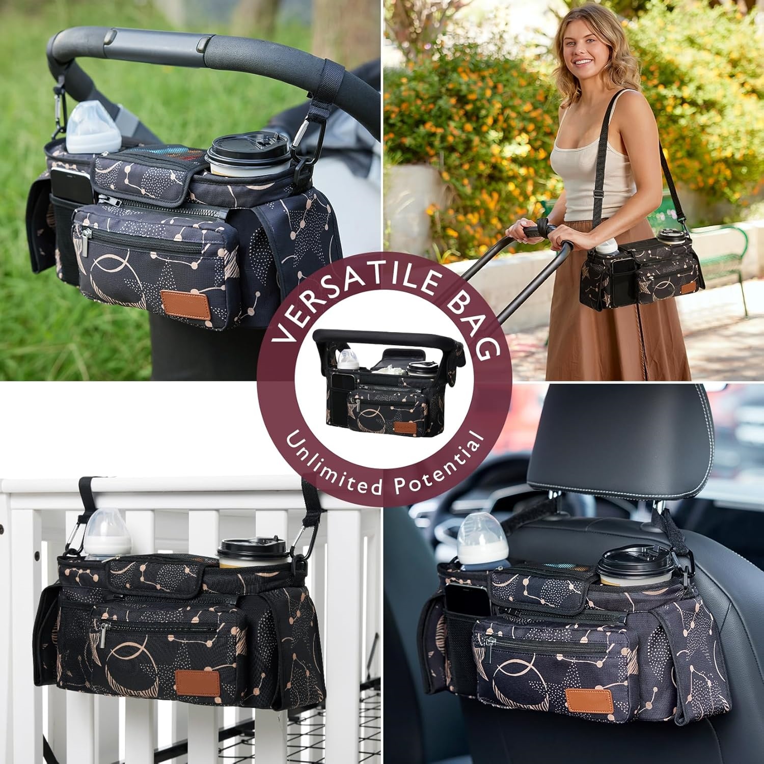 Universal Stroller Organizer – Detachable Bag with Insulated Cup Holders & Phone Pocket 