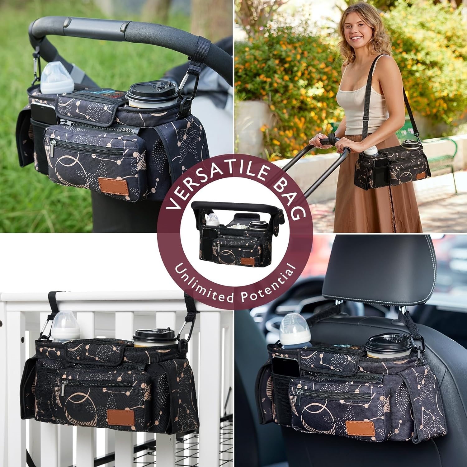 Universal Stroller Organizer – Detachable Bag with Insulated Cup Holders & Phone Pocket 