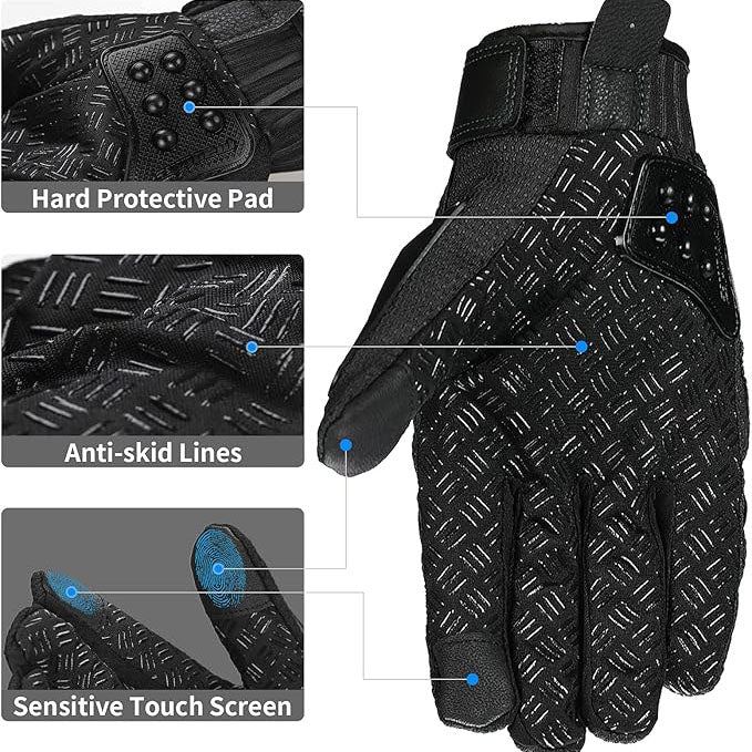Summer Motorcycle Gloves, Men's Half-Finger Sheepskin Off-Road Gloves, Breathable Anti-Fall Rider Gloves