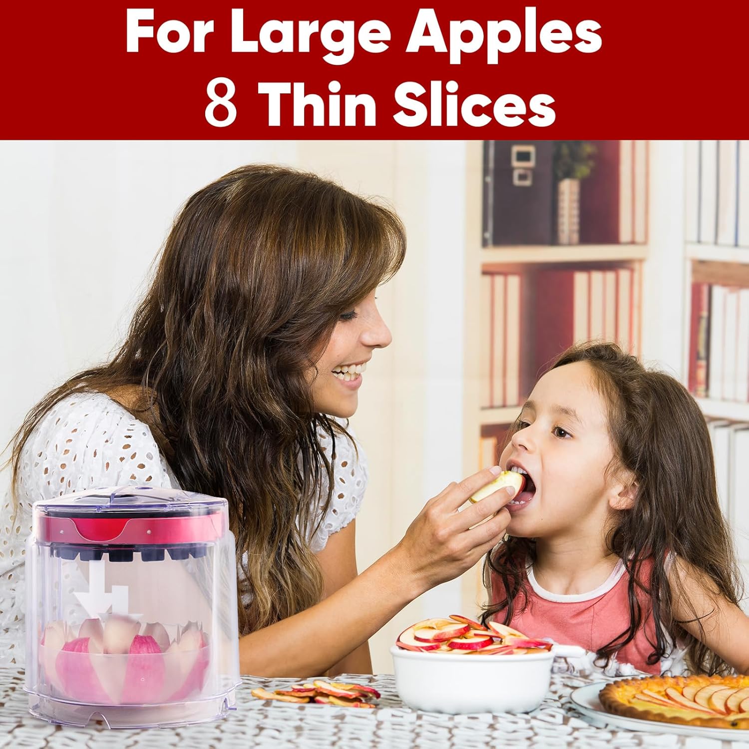 Jumbo Apple Slicer & Corer – 8-Blade Heavy Duty Stainless Steel Apple Cutter, Safely Divide Apples, Pears & More with Clear Catch Bowl