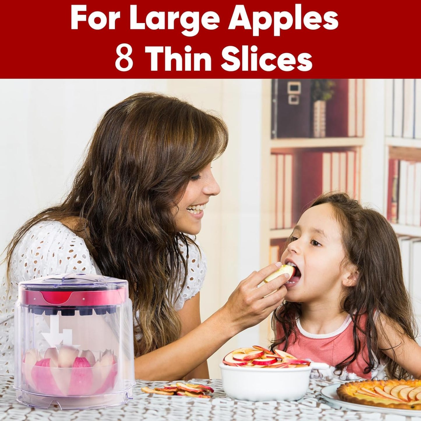 Jumbo Apple Slicer & Corer – 8-Blade Heavy Duty Stainless Steel Apple Cutter, Safely Divide Apples, Pears & More with Clear Catch Bowl