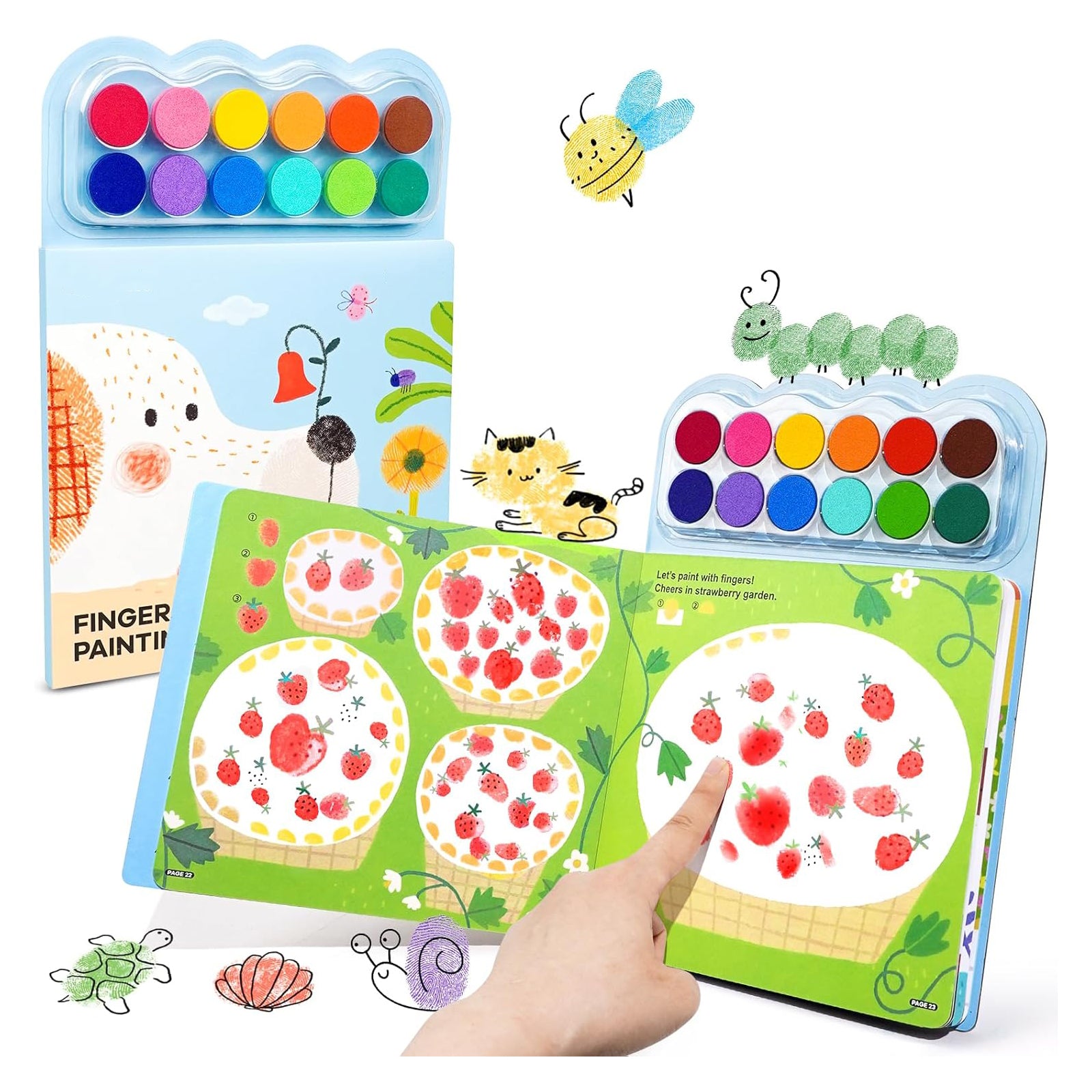 Children's Finger Painting Coloring Book – 12-Color Ink Pad Finger Painting Activity Book