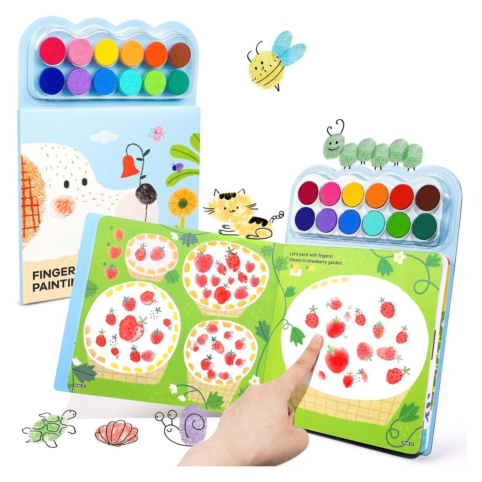 Children's Finger Painting Coloring Book – 12-Color Ink Pad Finger Pai