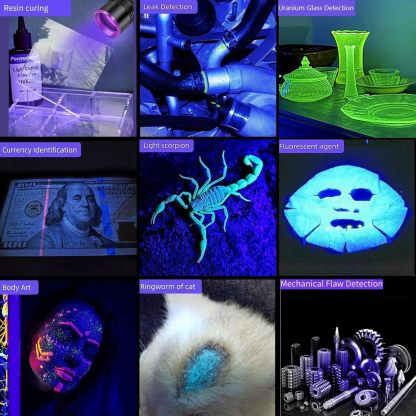 Multifunctional 30W 365nm UV flashlight, USB rechargeable, high-power blacklight flashlight