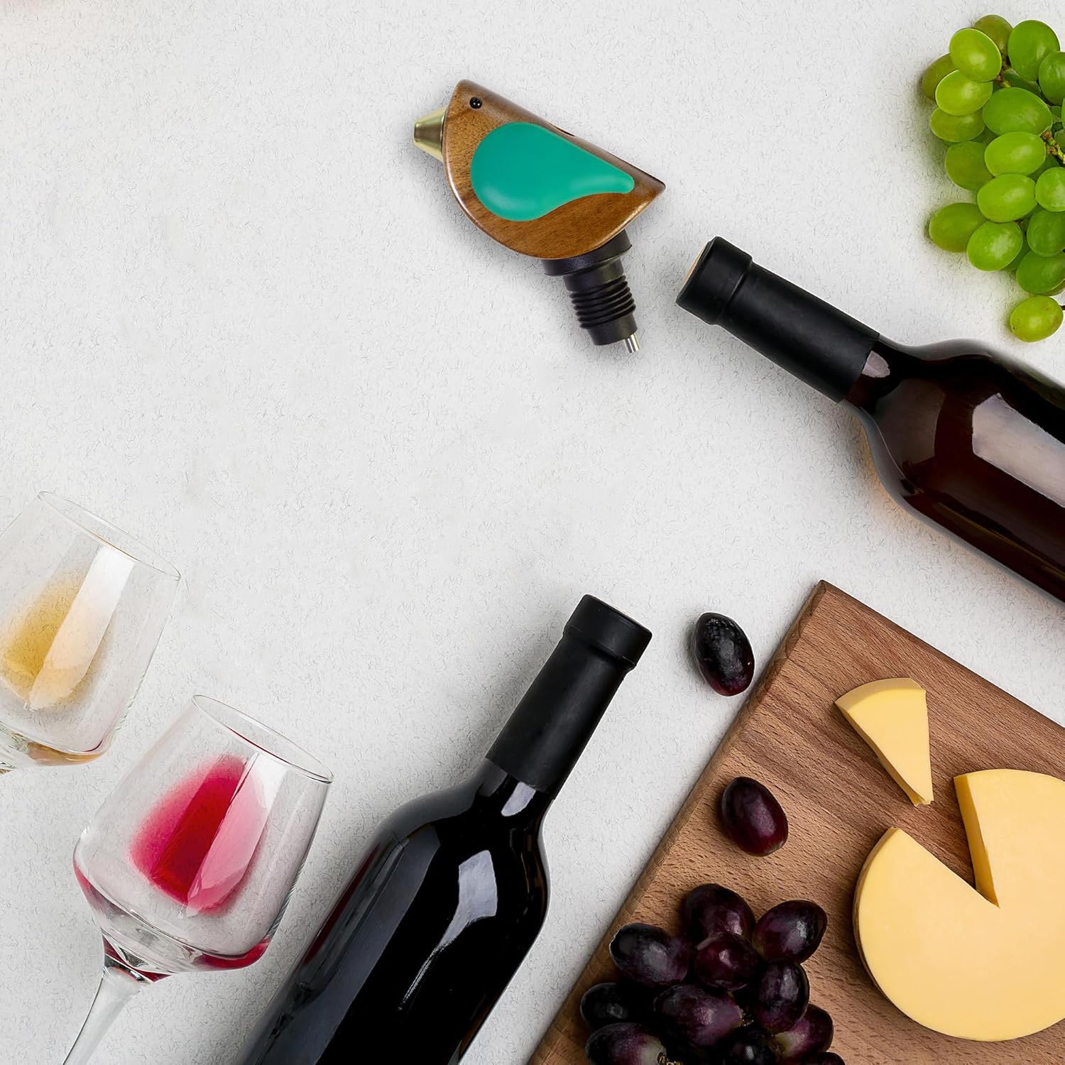 Singing Bottle Pourer – Turquoise | Acacia Wood & Silicone