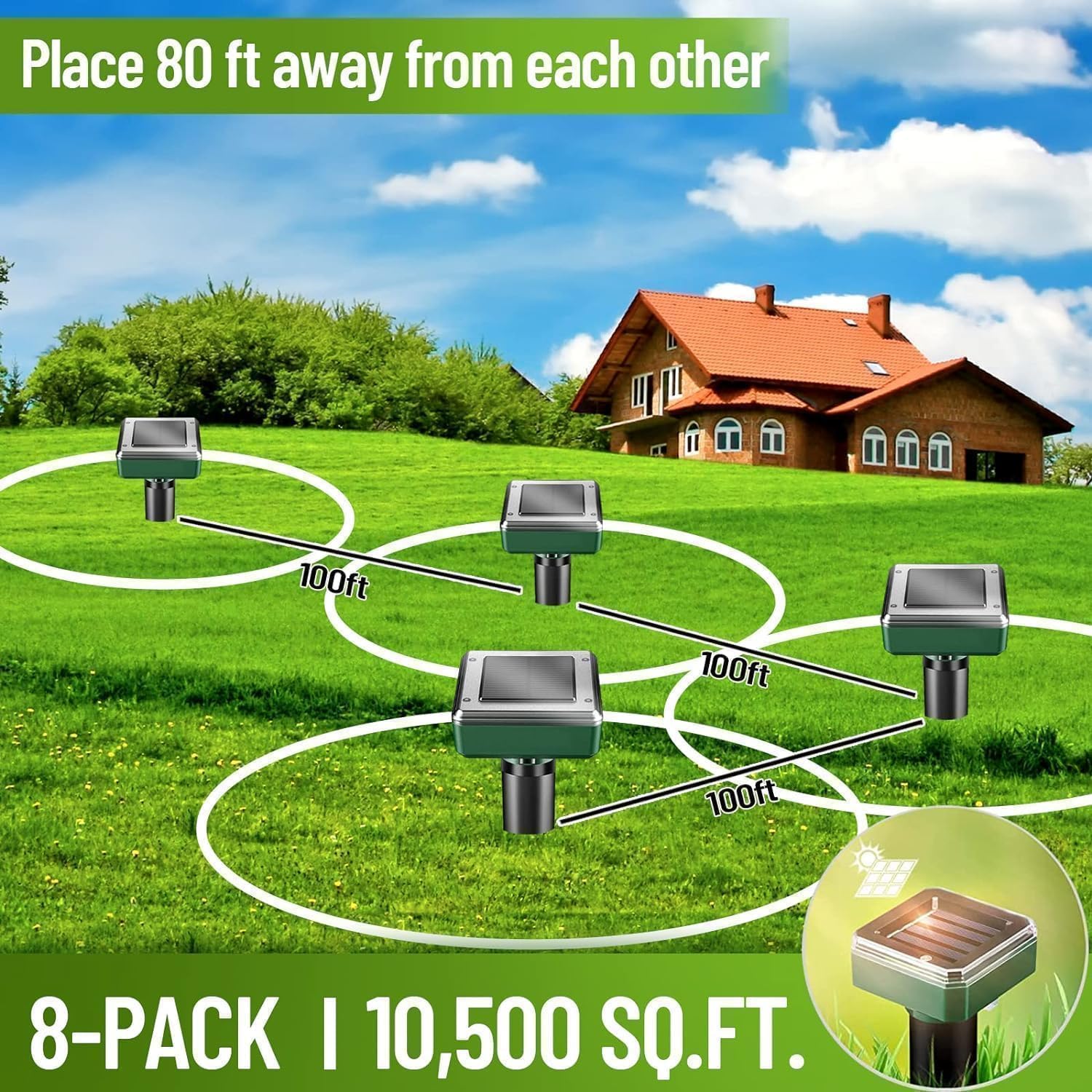Solar-Powered Mole Repellent – 8 Pack | Ultrasonic + Vibration