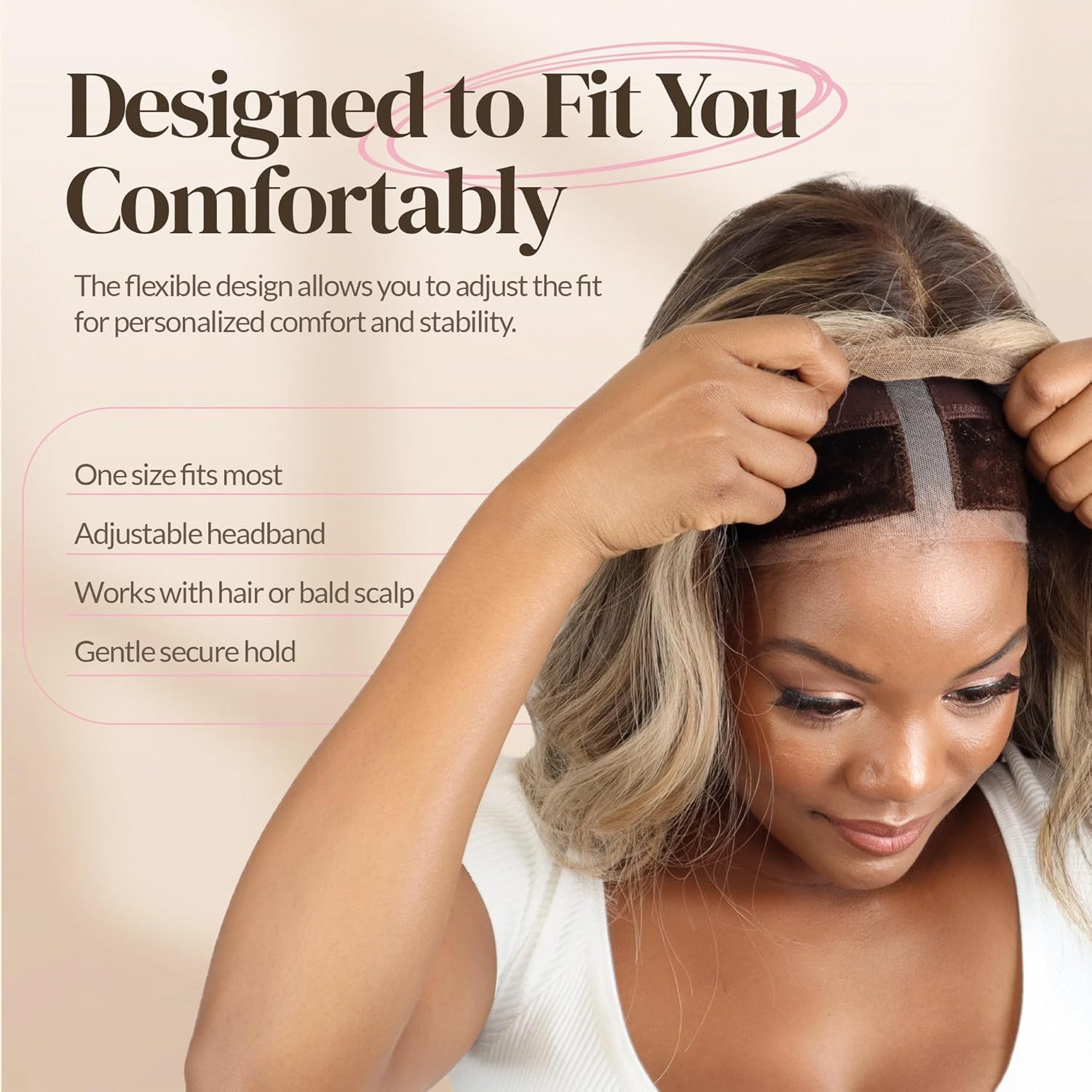 Lace Wig Grip Cap for Women – Adjustable Non-Slip Wig Cap with Headband, Perfect for Lace Front Wigs, One Size Fits Most